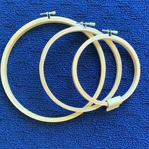 (3) Embroidery Hoops 8” 6” 5” Bamboo With Brass Tightening Screws. Like New.